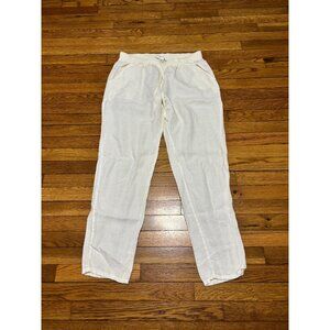 Max Studio Womens 100% Linen Pants Sz Large White Elastic Waist Pull On Tapered